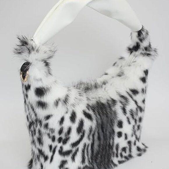Neiman Marcus Snow Leopard Print Rabbit Fur Hobo Bag - Picture 3 of 6